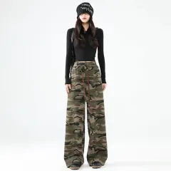 Spring Womens Military-Style Camo Cargo Pants In American - Camouflage-L - View 1