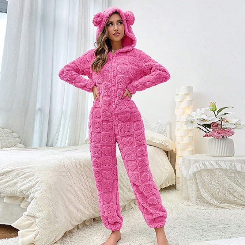 Womens Warm Hooded Jumpsuit For Home Wear