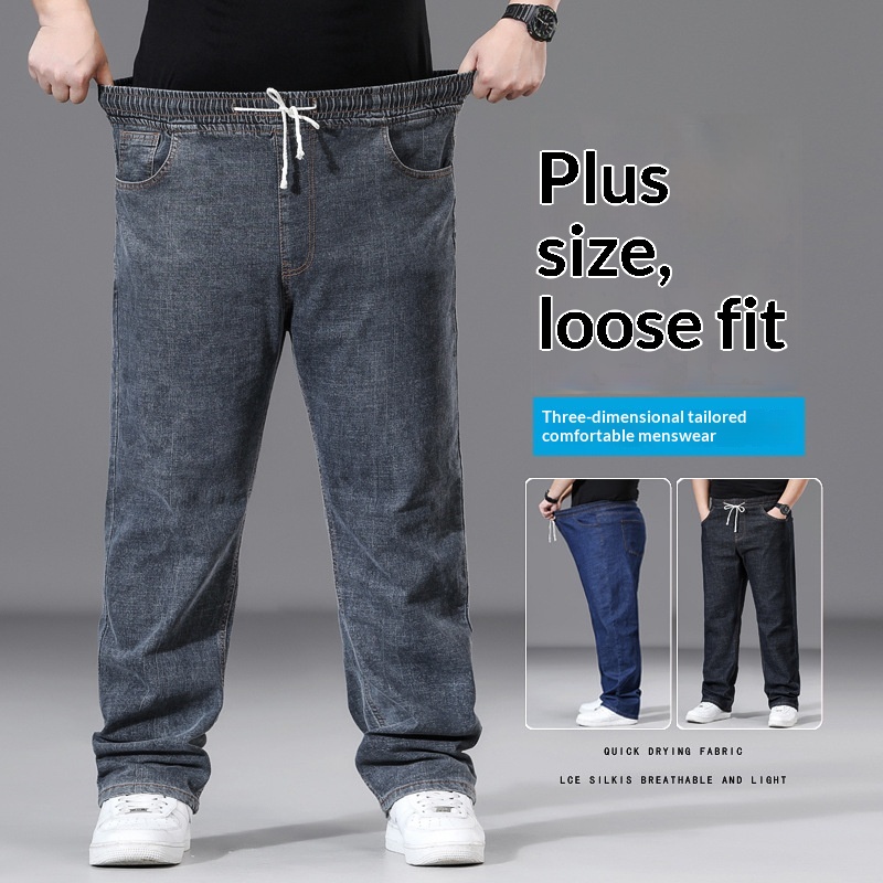 Loose-fit Straight-leg Plus-size Mens Baggy Pants With Elastic Waist