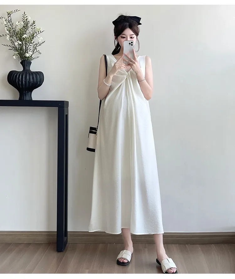 Stylish V-neck Twisted-knot Comfy Two-piece Dress Set - Apricot