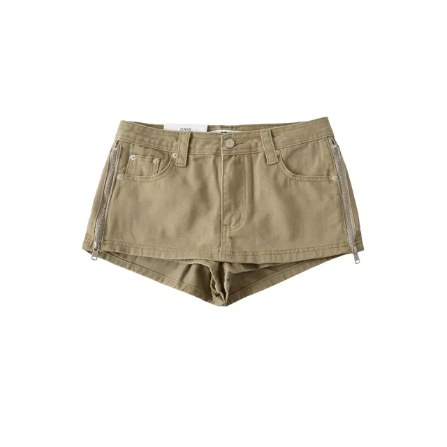 Womens Fashion High Waisted Denim Skirt With Side Zipper Khaki - Shop at LoveMi