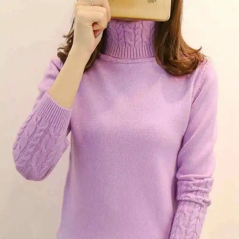 New AutumnWinter High-Neck Pullover Sweater For Women From Europe And The US - Lavender