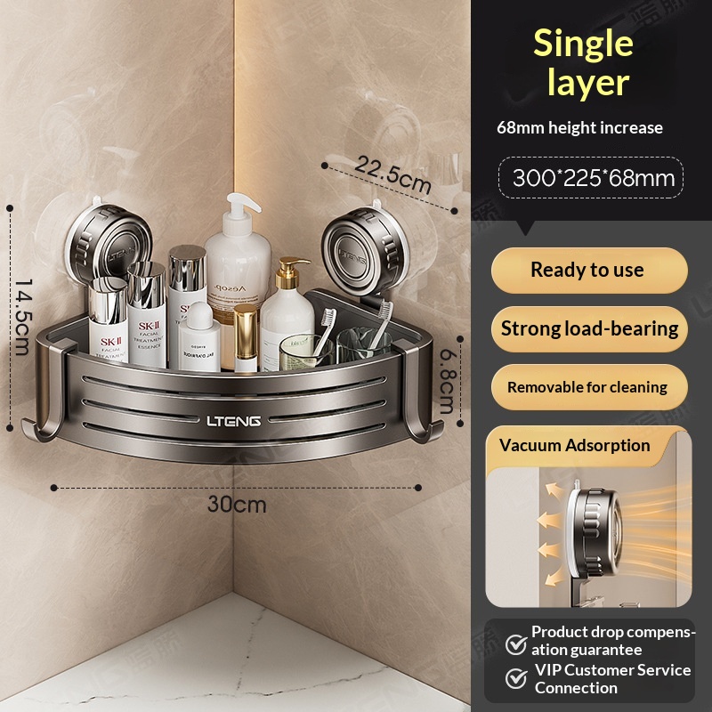 Bathroom Suction Cup Triangle Basket Home Bathroom Wall-Mounted, No-Drill Storage Rack