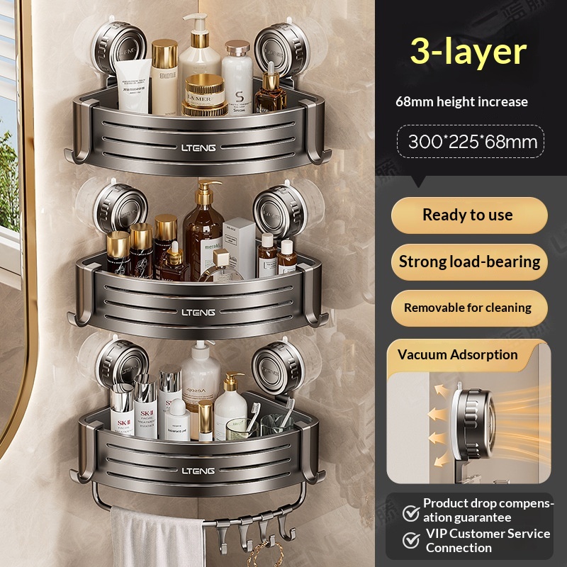 Bathroom Suction Cup Triangle Basket Home Bathroom Wall-Mounted, No-Drill Storage Rack 6