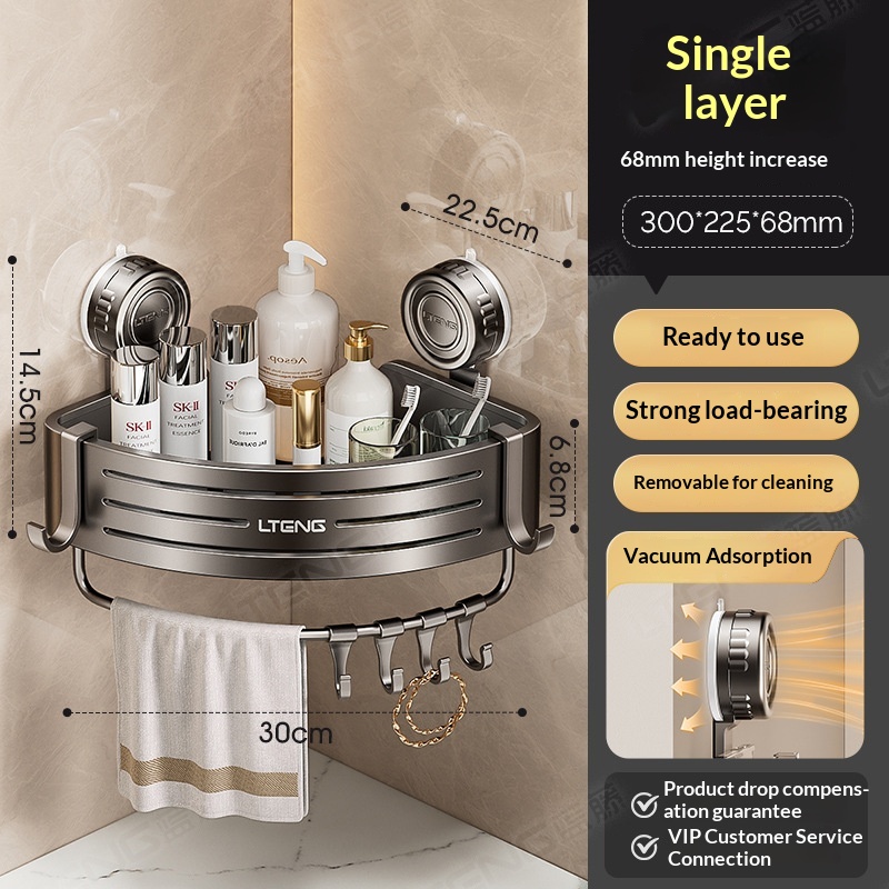 Bathroom Suction Cup Triangle Basket Home Bathroom Wall-Mounted, No-Drill Storage Rack 4