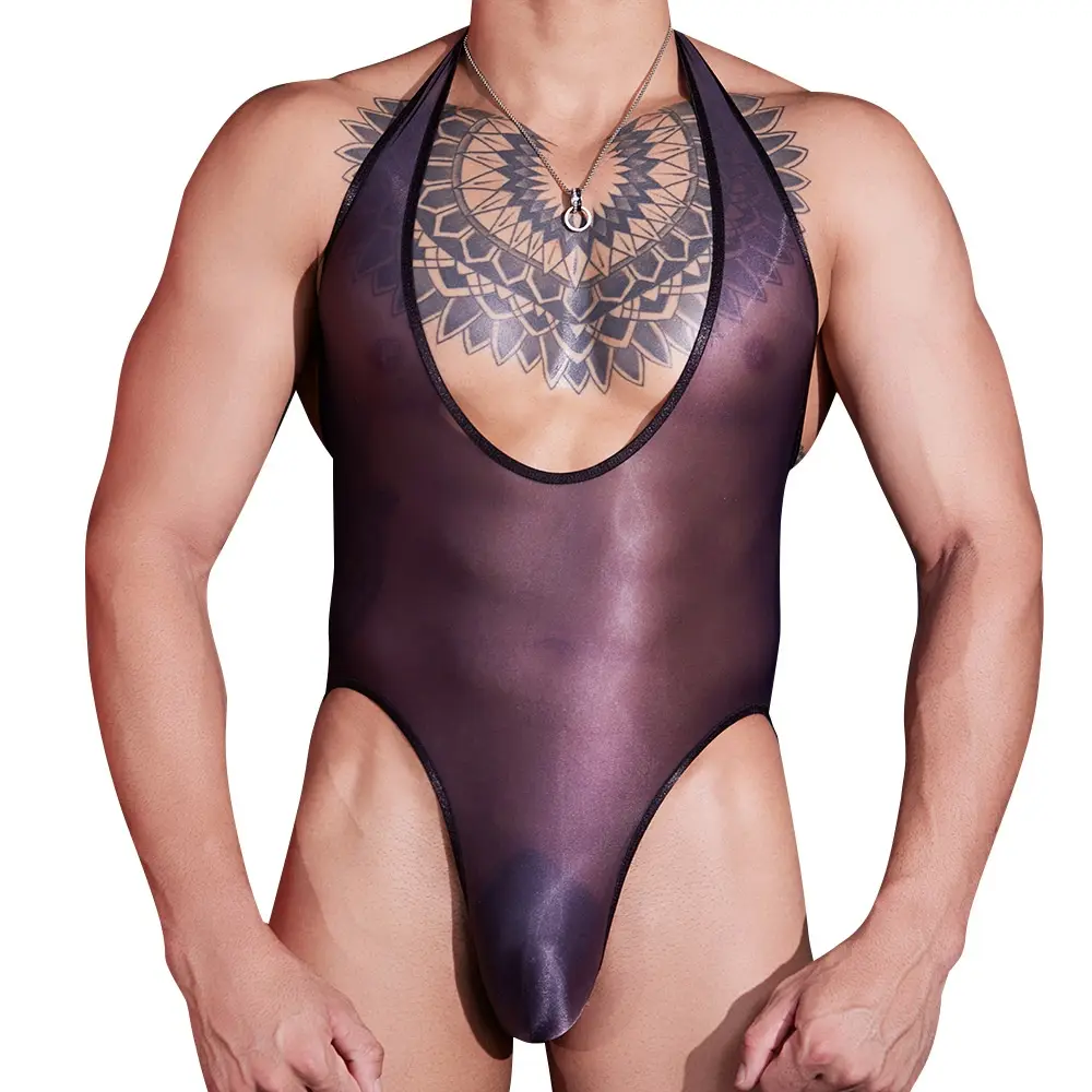 Sexy Halter-Neck Sheer Silk And Stylish Mens Bodysuit