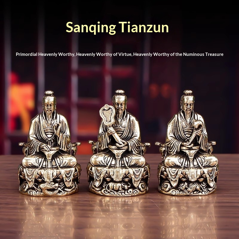 Pure Brass Sanqing Yuanshi Tianzun Lingbao Craft Ornament 10