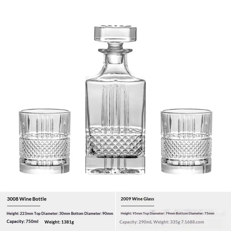 Crystal Whiskey Decanter Set For Home Use, Featuring A Square-shaped Liquor Bottle With A Lid