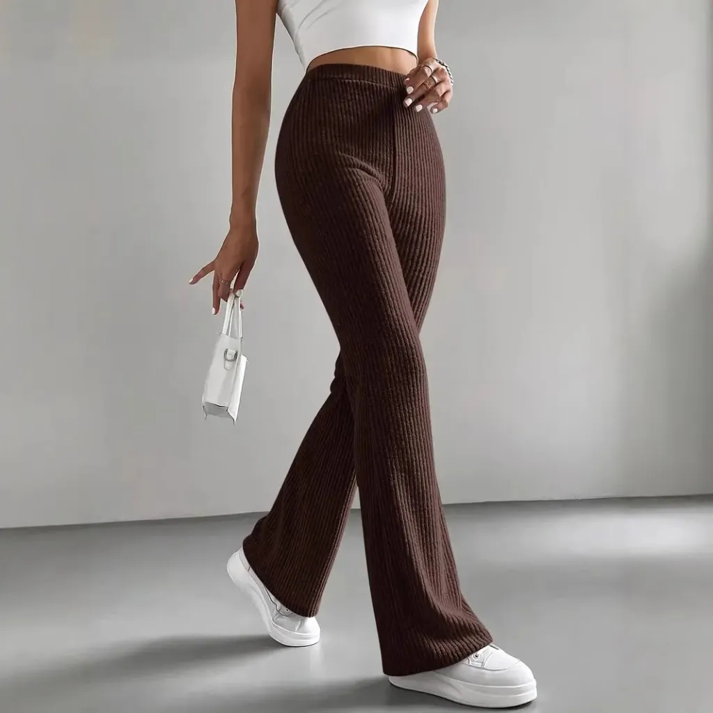 Fashionable High Waist Trousers For Women - Coffee