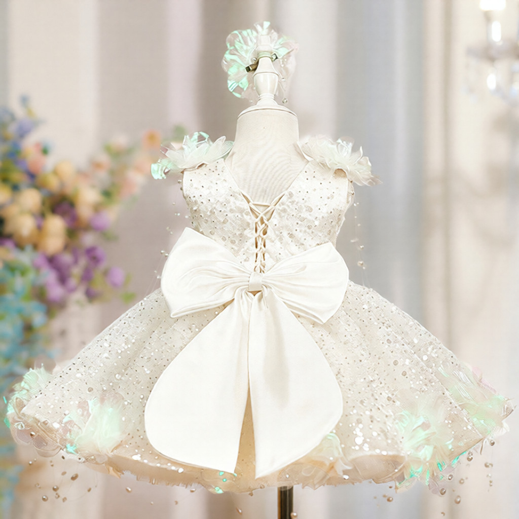 Sequin Pearl Flower Girl Princess Dress Gala Gown