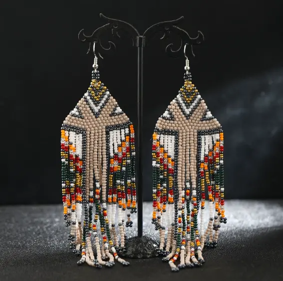 Long Bead Tassel Earrings Hand-woven Bohemian Earrings