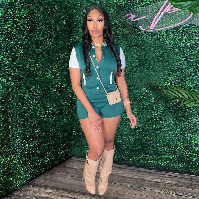 Buttoned Bodysuit Form fitting Waist cinching Jumpsuit Green - Shop at LoveMi