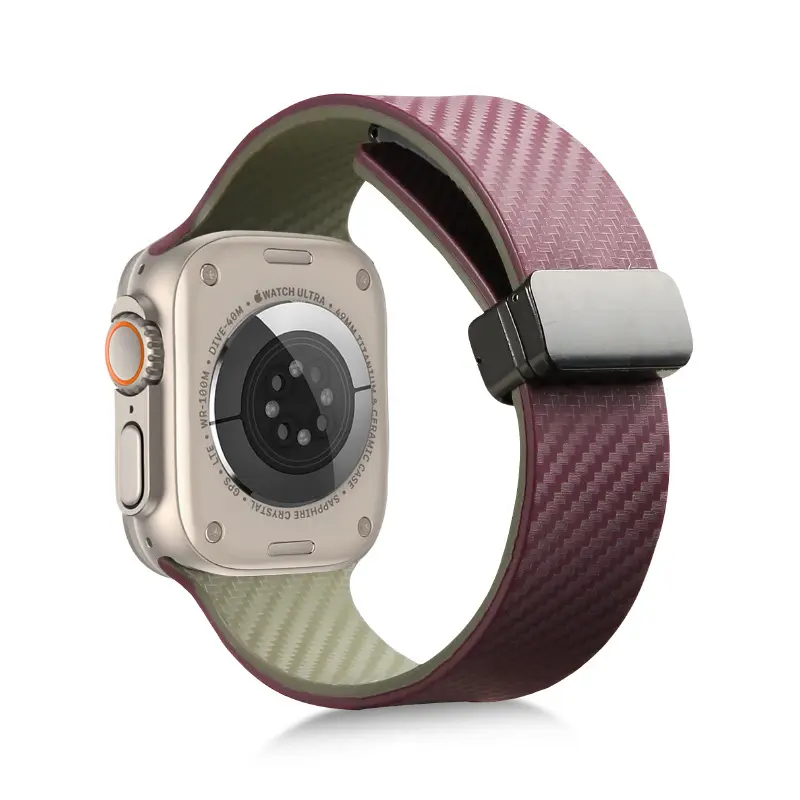 Suitable Watch Band Double Color Carbon Fiber Pattern Magnetic Buckle Silicone Strap