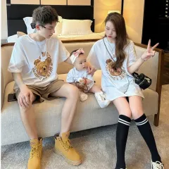New Summer Cotton Parent-child Outfits Tops For A Family Of Three - White - View 1