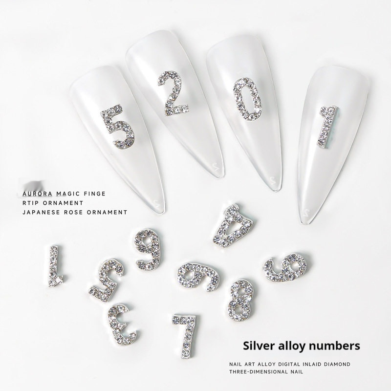 Silver Digital Sparkling Diamond Alloy Nail Decoration