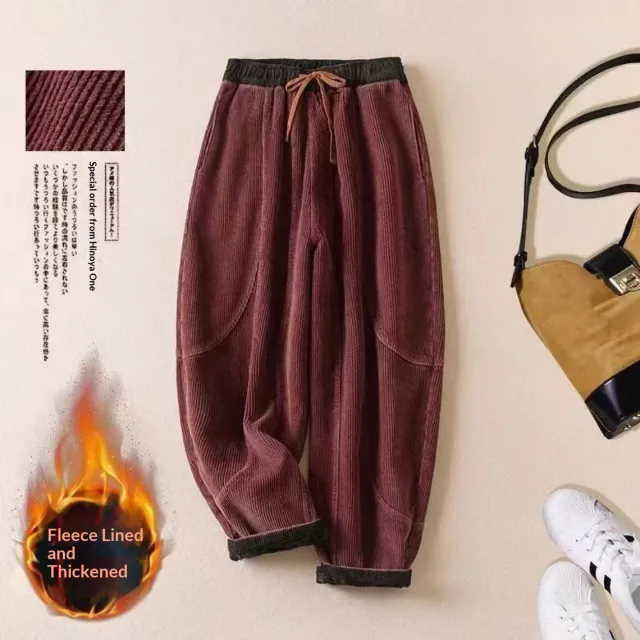 Women's Corduroy Fleece Lined Thick Harem Pants Purple - Shop at LoveMi