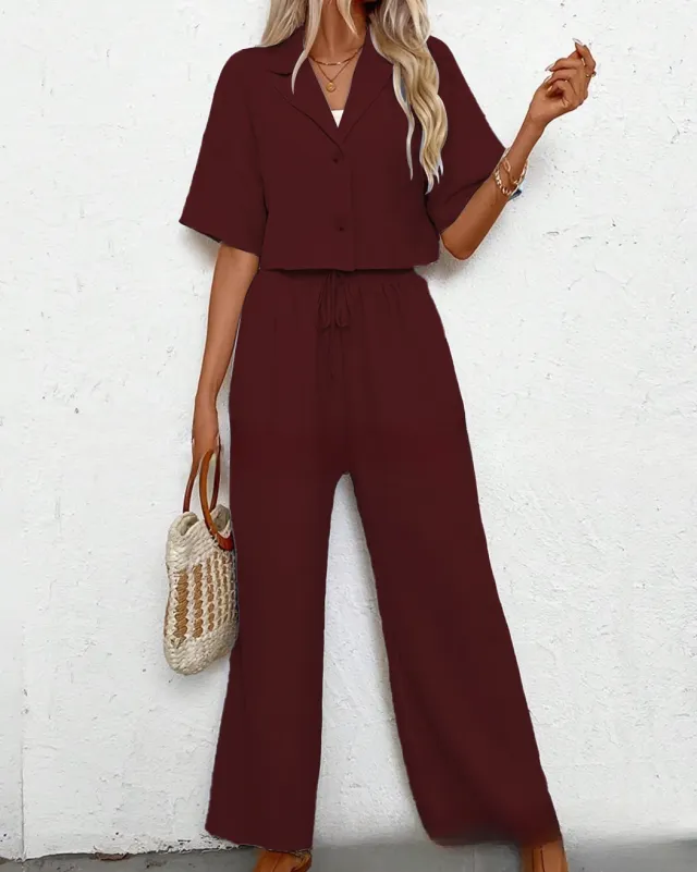 Stylish, Elegant Casual Suit Set Featuring A Blazer And Wide leg Pants For Women Red - Shop at LoveMi