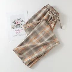 Womens SpringSummer Straight-Cut Casual Plaid Pants - Brown - View 1