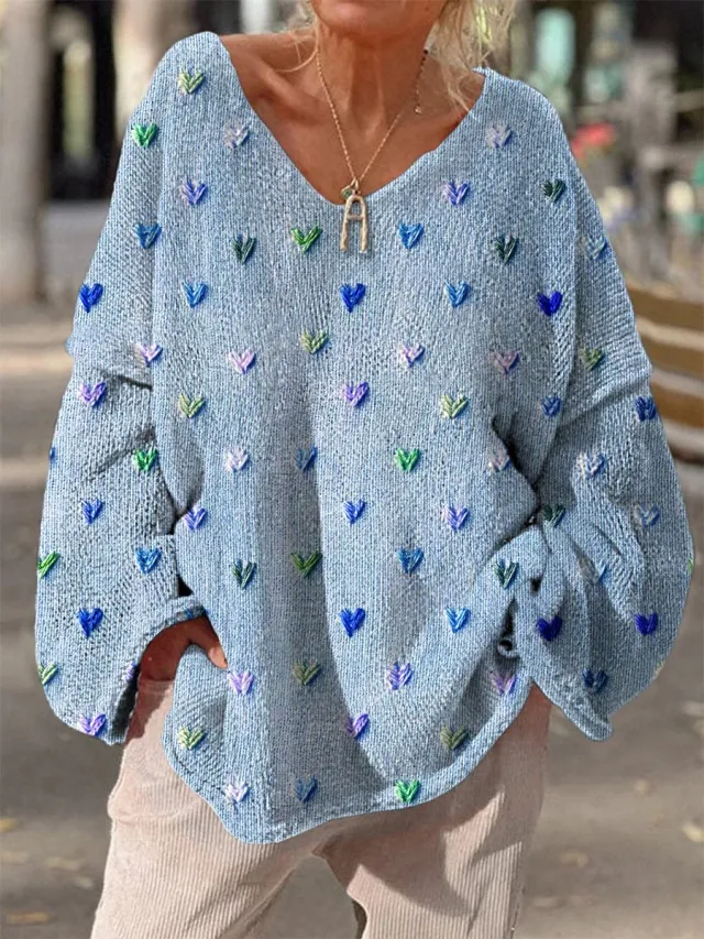 Womens Casual 3D Printed V Neck Sweatshirt In A Sweater Look Design Blue - Shop at LoveMi