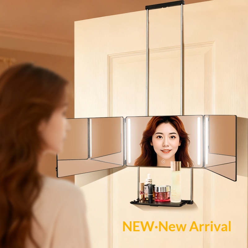 Portable Foldable Makeup Mirror With Built-in Lights For Hanging