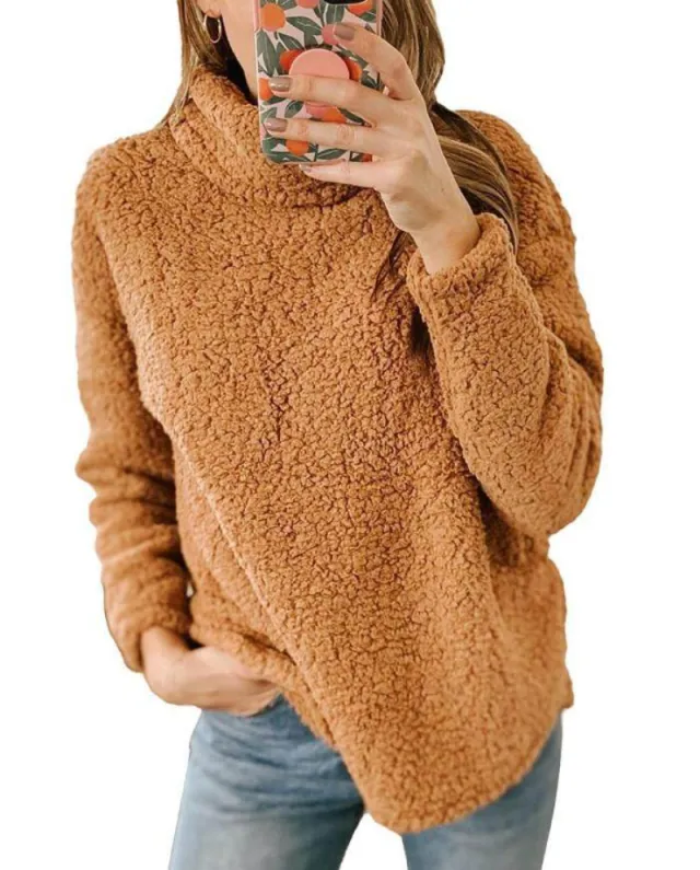 Stylish Loose fitting Womens Pullover Hoodie Sweatshirt Camel - Shop at LoveMi