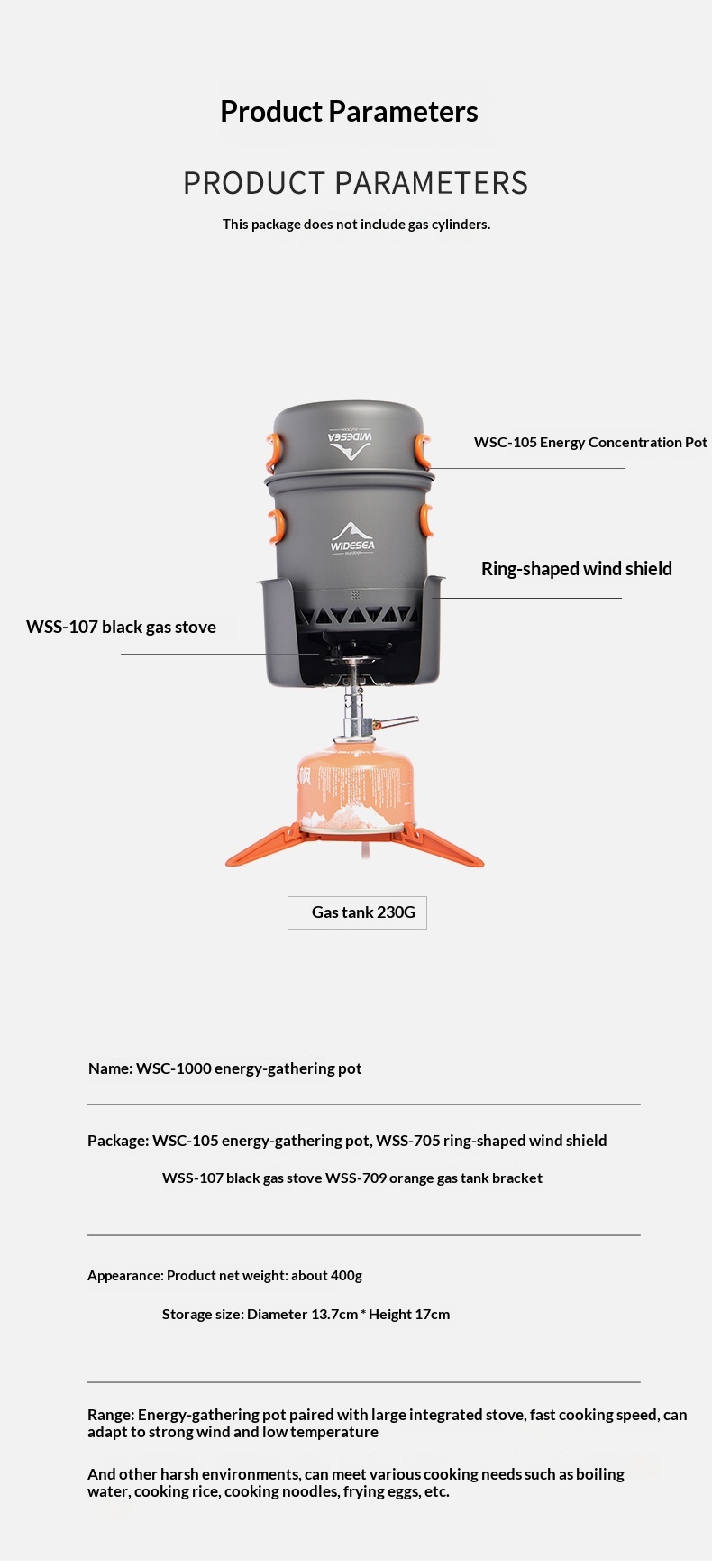 Widesea Outdoor Cookware Set Heat-Collecting Energy-Boosting Camping Cooking Gear