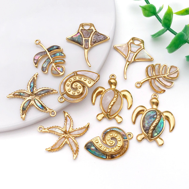 Stainless Steel Marine Beach-Style Artificial White Shell And Colored Shell Pendant