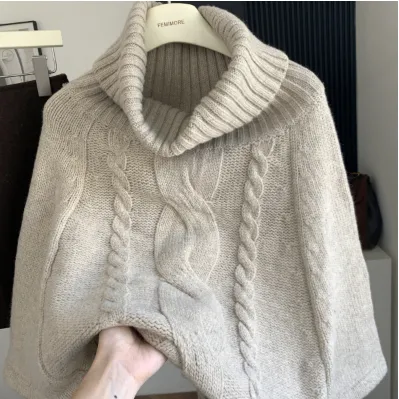 FallWinter Loose Turtleneck Knit Top And Wool Skirt Womens Set Cape Sweater L - Shop at LoveMi