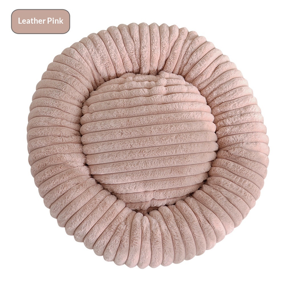 Round Soft And Comfortable Striped Plush Pet Mat