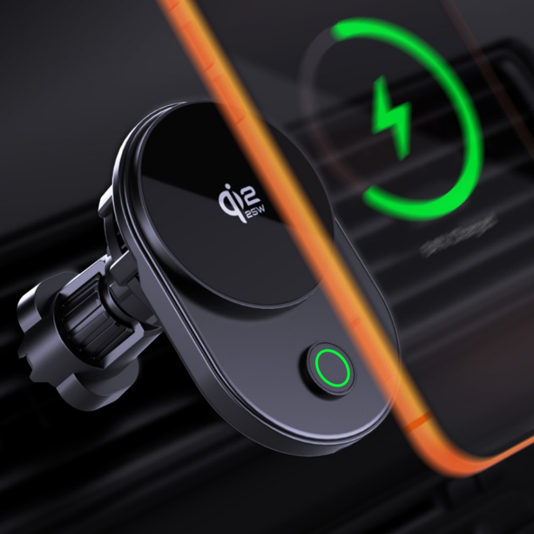 25W Cold-Black Third-Generation Qi 22 Electronic Semiconductor Magnetic Wireless Car Charger - Image 1
