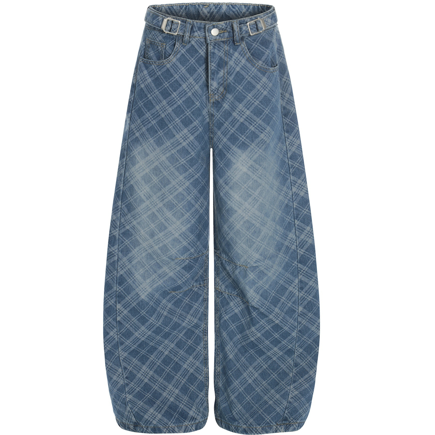 Womens Stylish Washed Trendy Plaid Casual Pants
