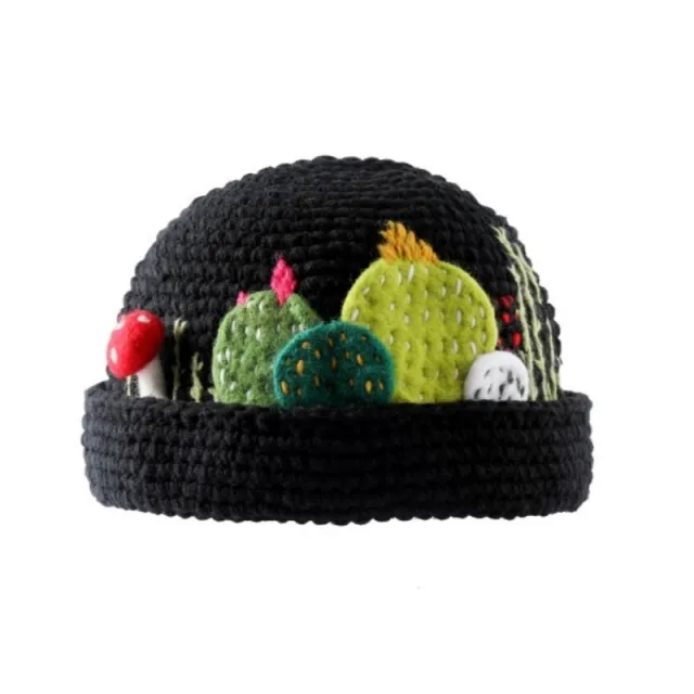 Hand knitted Beanie With A Succulent Plant Design Black - Shop at LoveMi