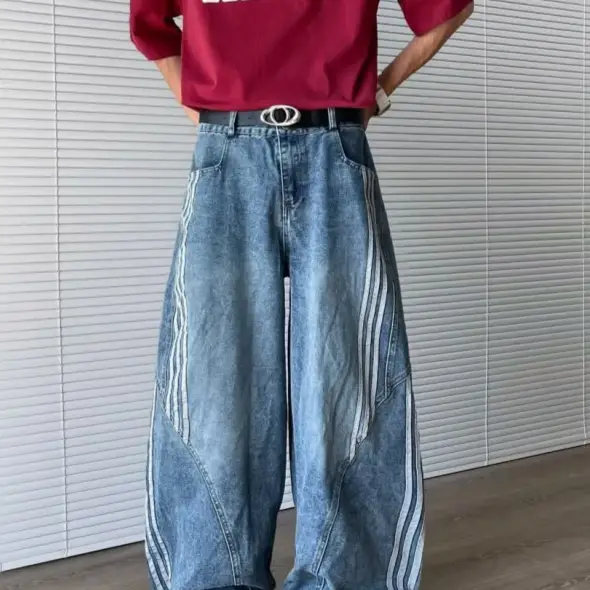 Spring American-style Vintage Washed Deconstructed Bootcut Jeans