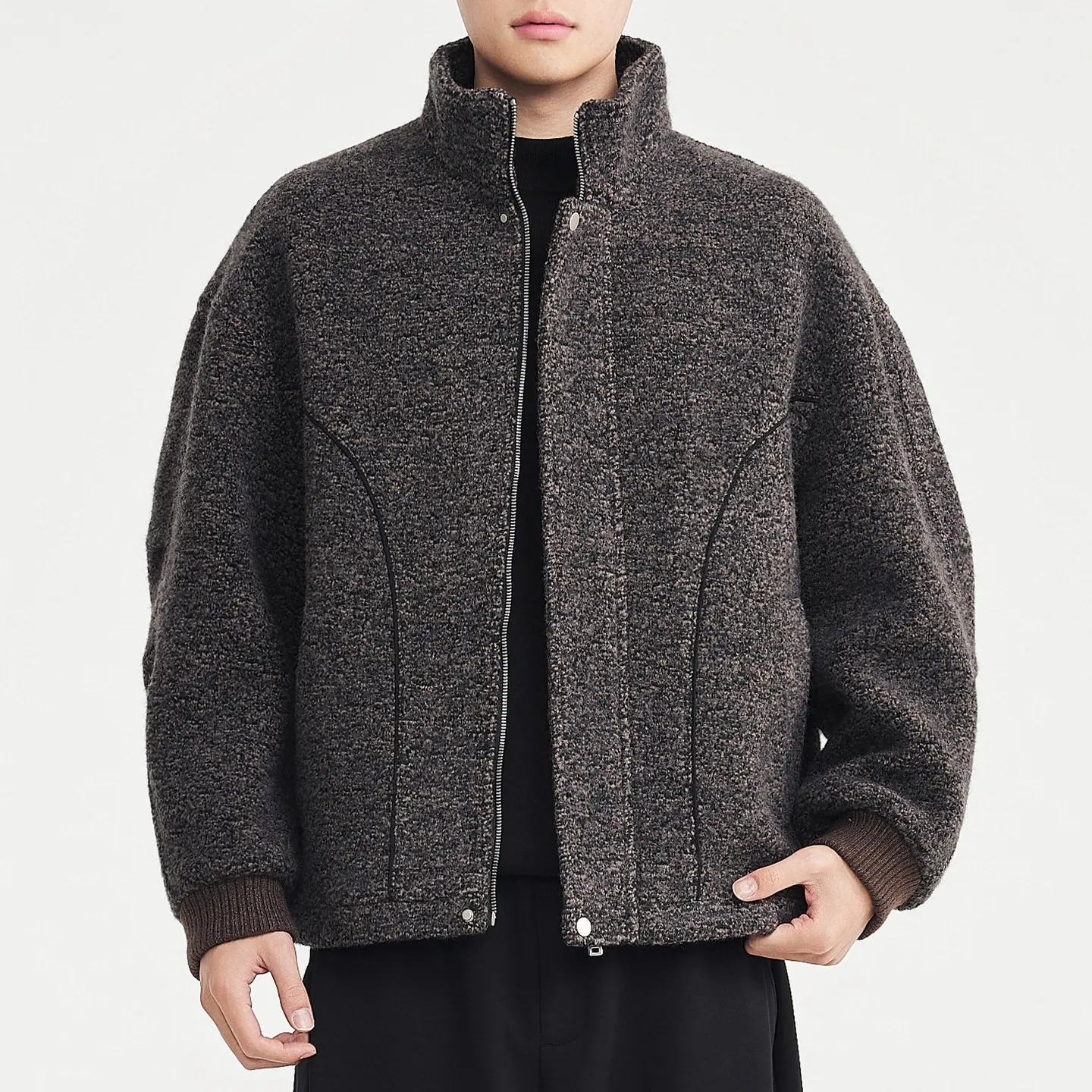 Mens Mixed-Color Wool Circle-Weave Overcoat