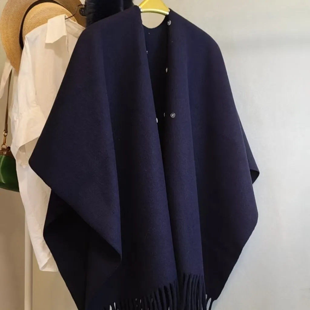 Womens Premium Cashmere Shawl In Solid Color For Extra Warmth - Blue