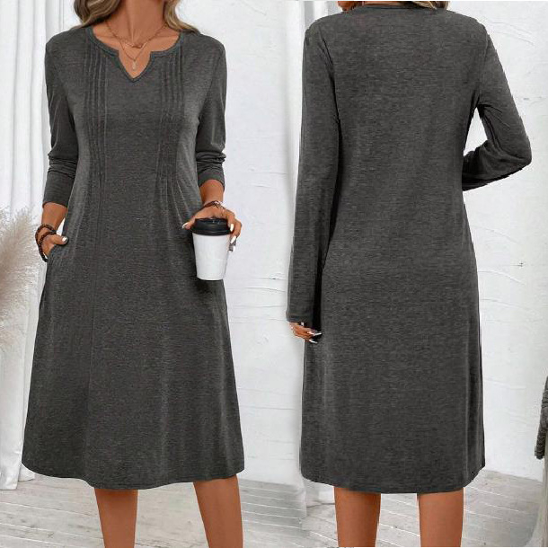 Solid-color Casual Drawstring Hoodie Dress