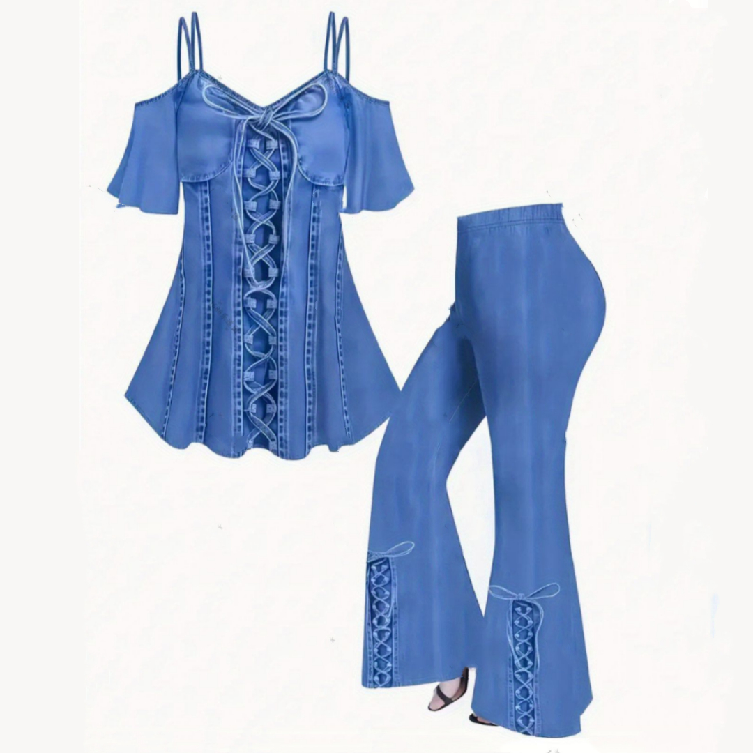 Womens Cowboy-Print Casual V-Neck Short-Sleeve Top And Pants Set