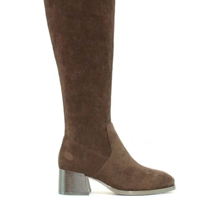 Women's Solid Color Fashion Frosted Long Martin Suede Boots Brown - Shop at LoveMi