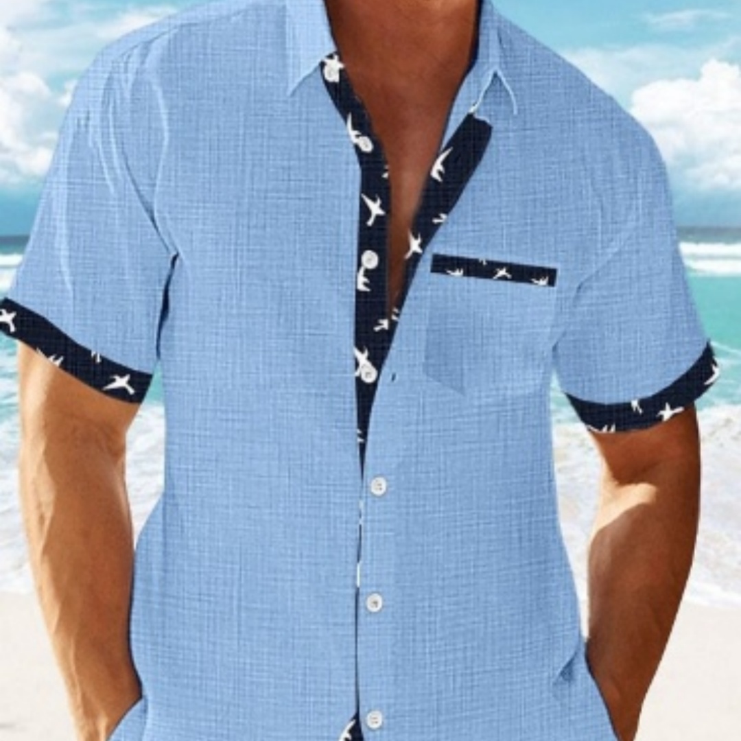 Summer Short-sleeve Shirt With A Coconut Tree Design