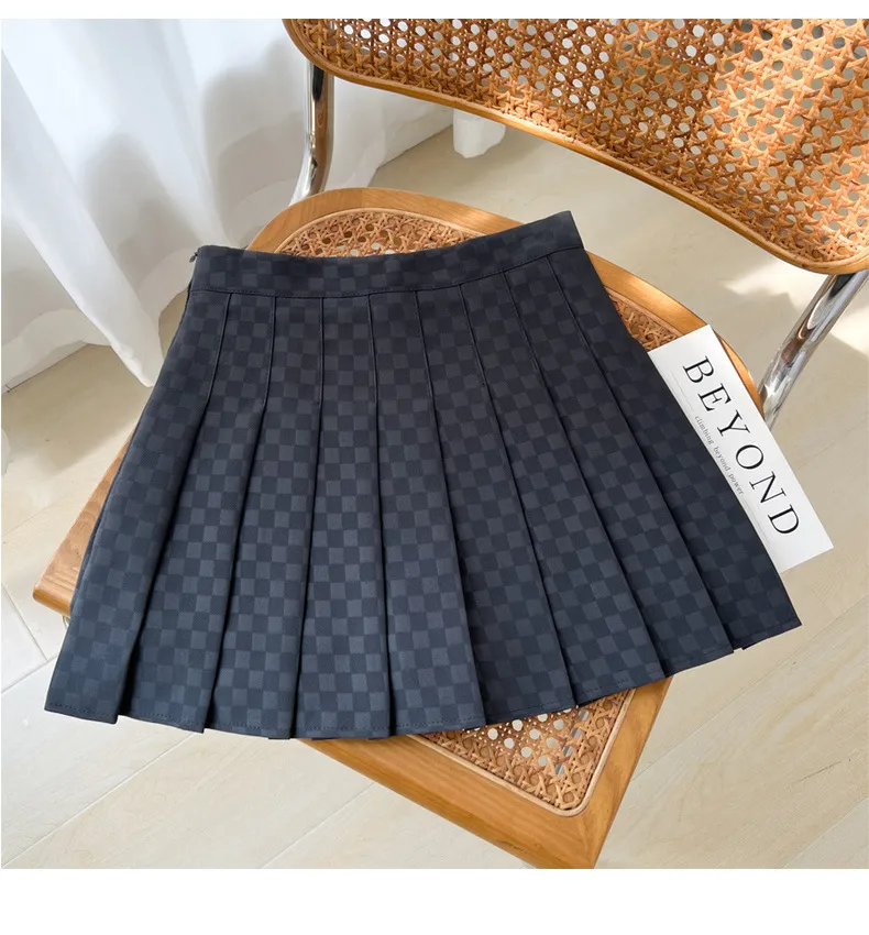 Plaid A-line Skirt For Women Pleated High-waisted And Figure-flattering - Gray