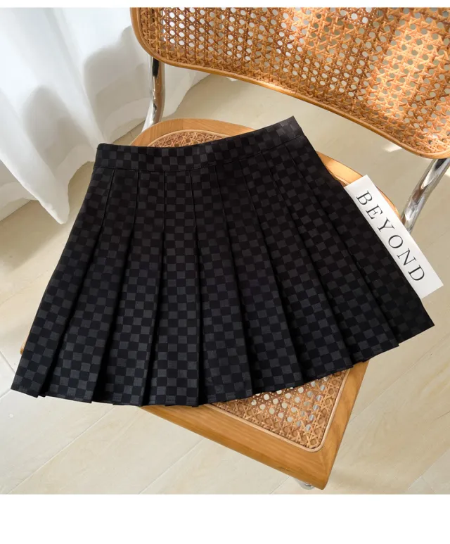 Plaid A line Skirt For Women Pleated High waisted And Figure flattering Black - Shop at LoveMi