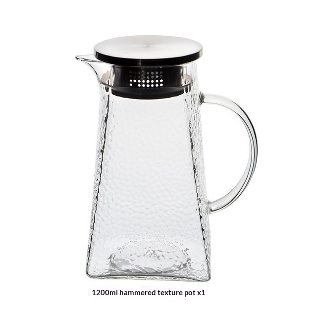 Large Capacity Heat Resistant Glass Teapot With A Hammered Finish And A Square Base For Home Use 5