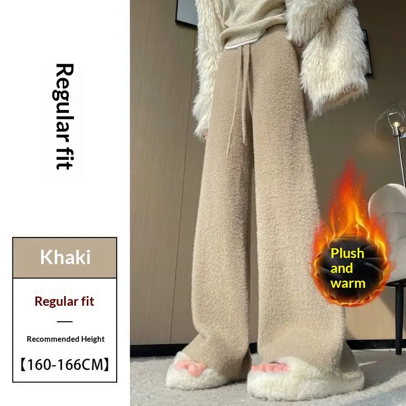 High-waisted Casual Pants Soft Straight-leg Knitted Trousers