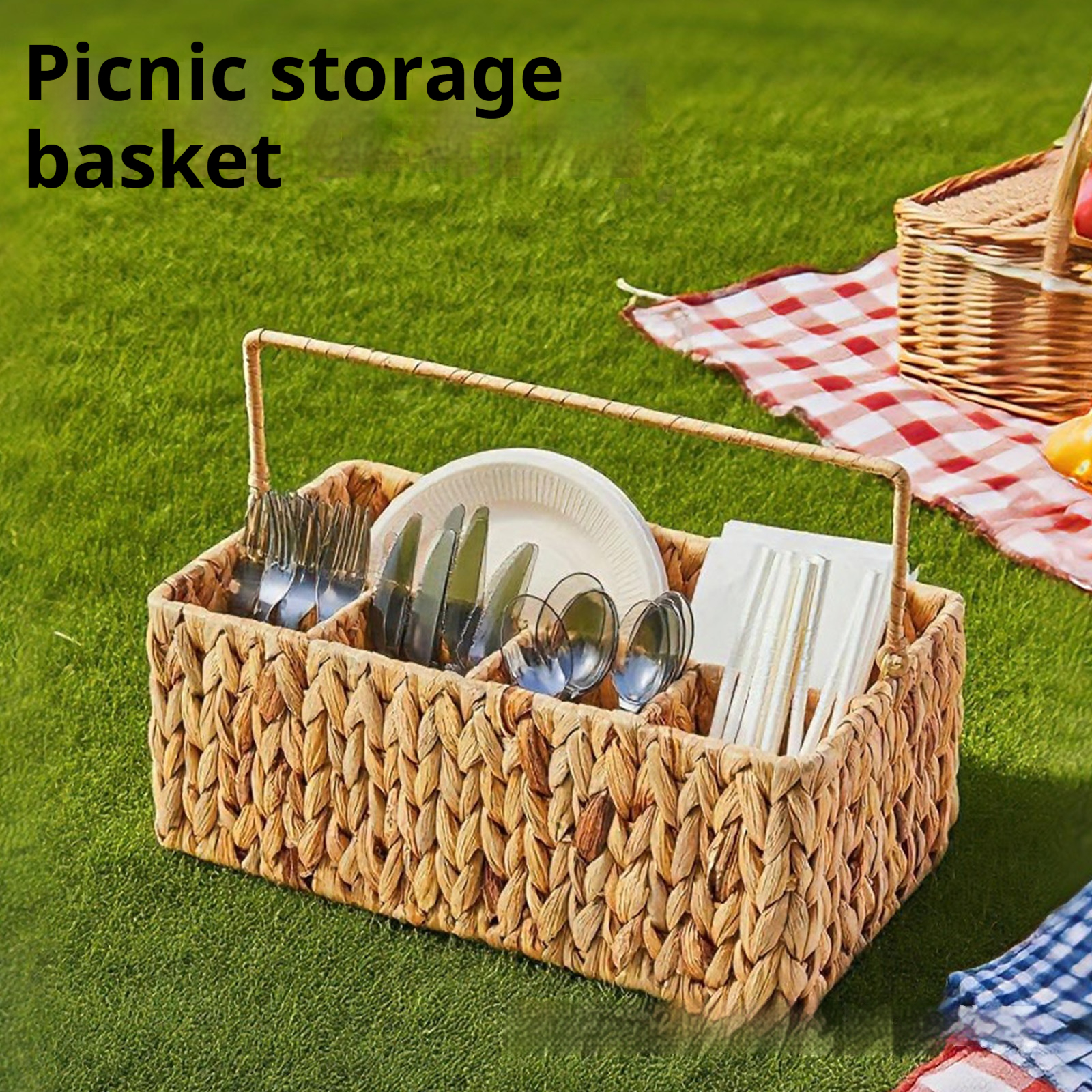 Portable Storage Basket With Compartments For Organizing Utensils