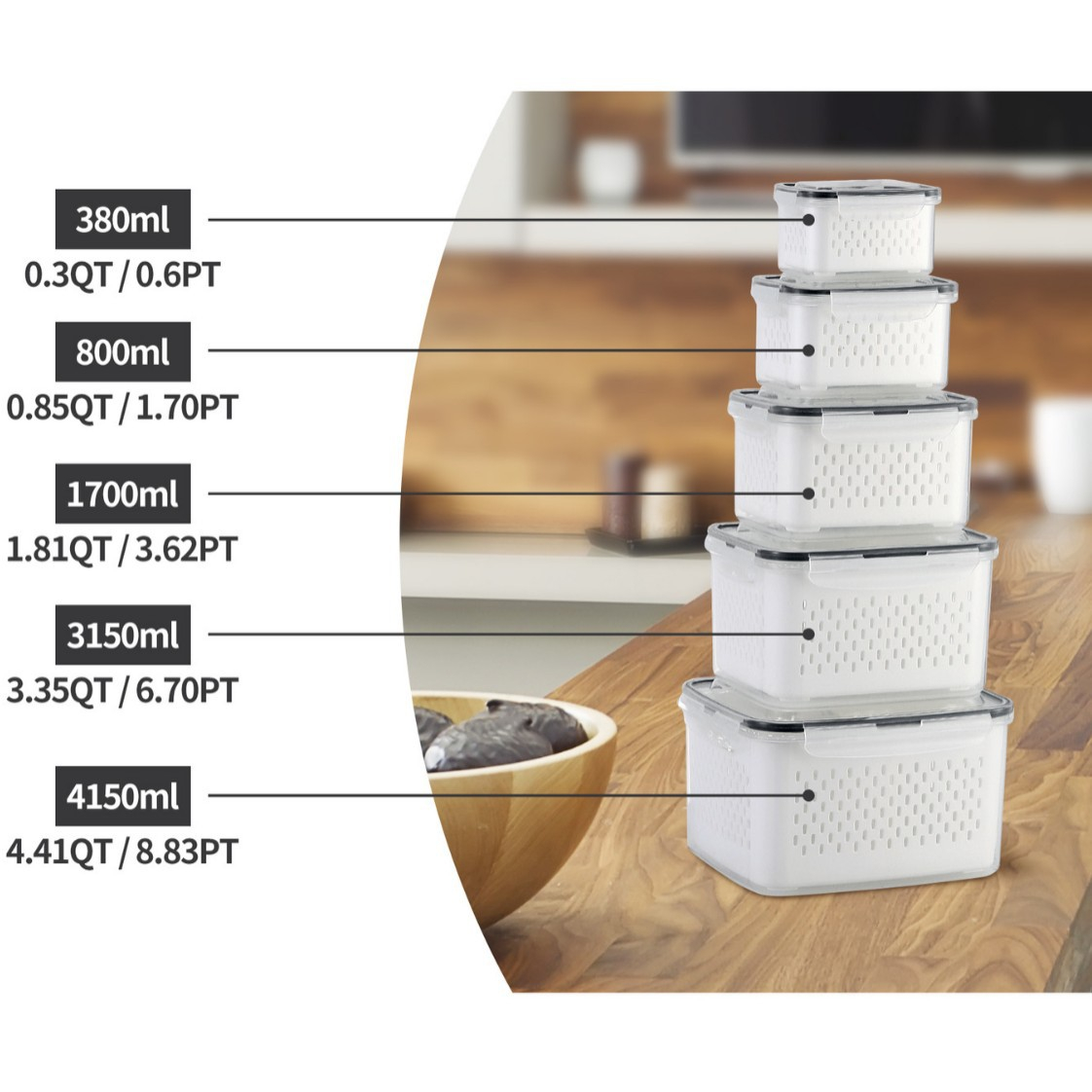 Double-layer Draining Plastic Food Storage Container Set 10