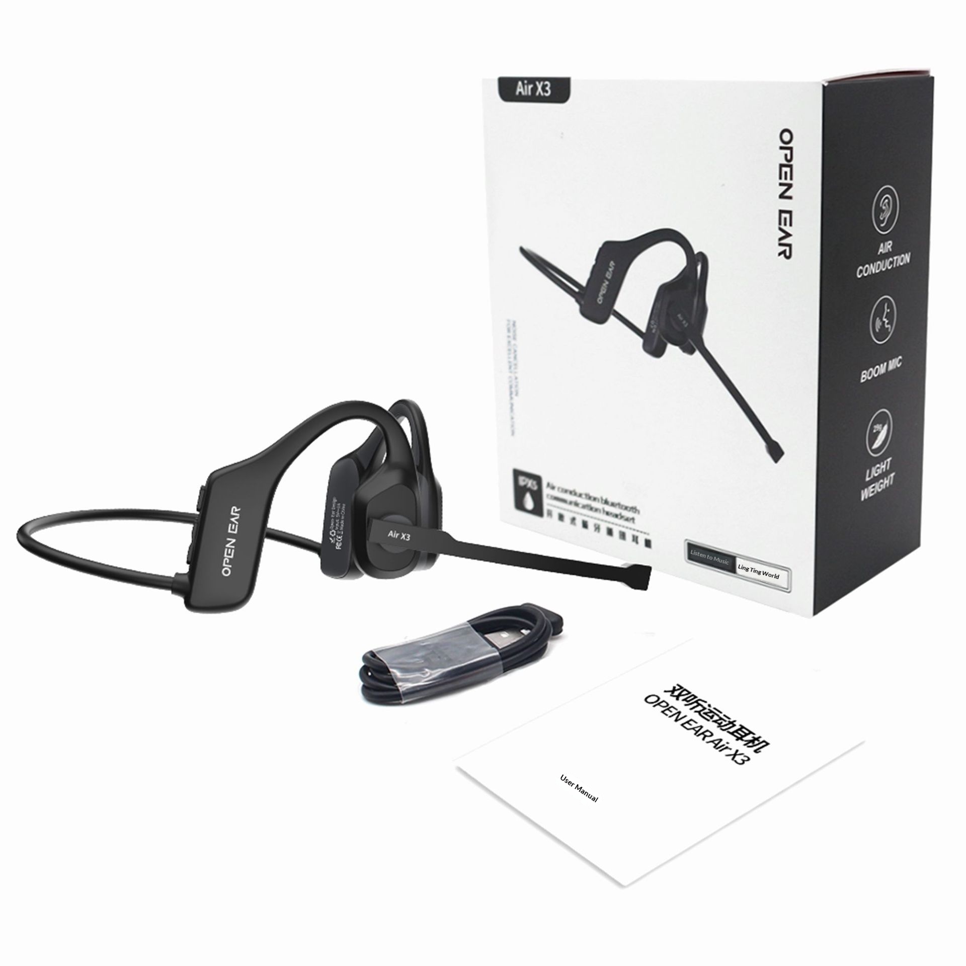 Open-ear Bone Conduction Bluetooth Noise-canceling Headphones