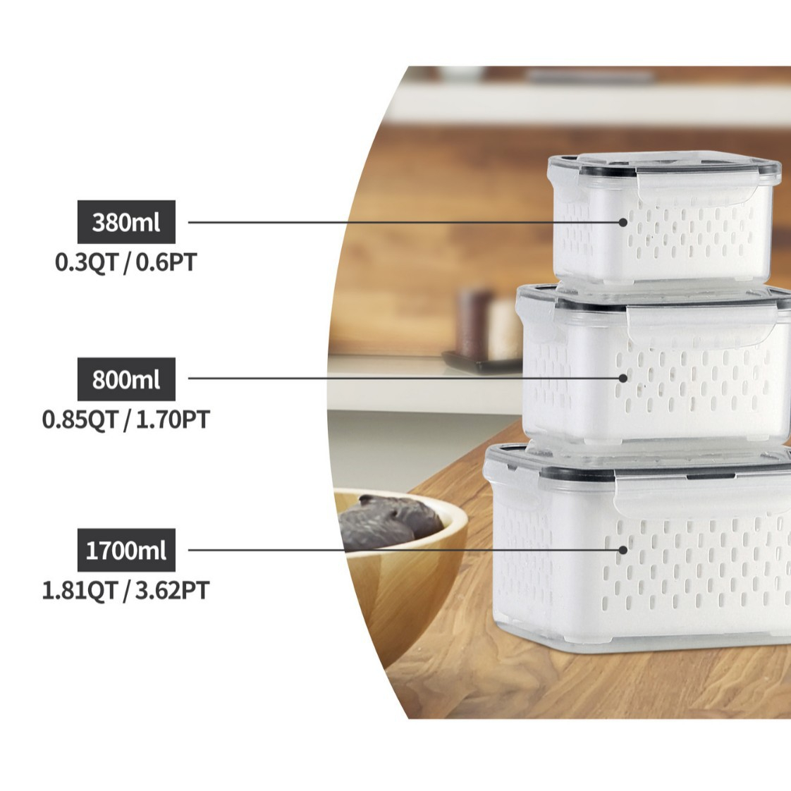 Double-layer Draining Plastic Food Storage Container Set 9