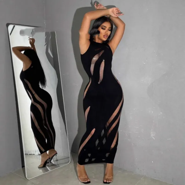 Thick One piece Knitted Dress Suitable For Wearing As Outerwear Black - Shop at LoveMi