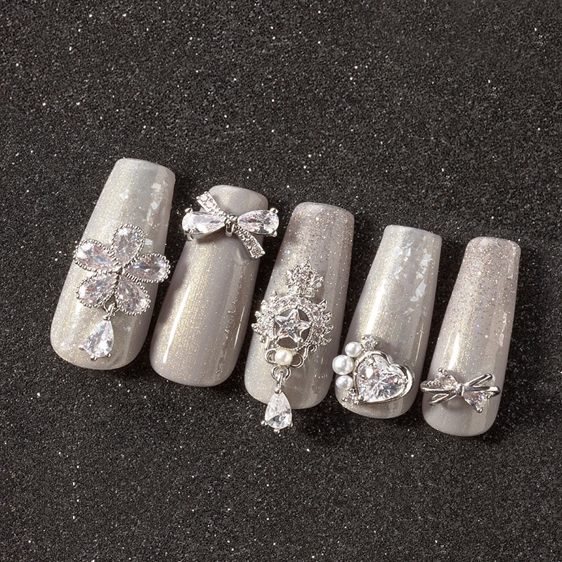 Silver Zircon Bow Nail Art Accessories