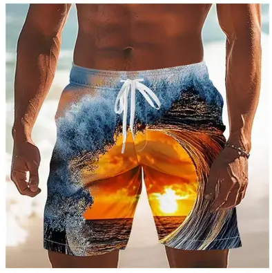 Mens Casual Ocean-print Swim Shorts